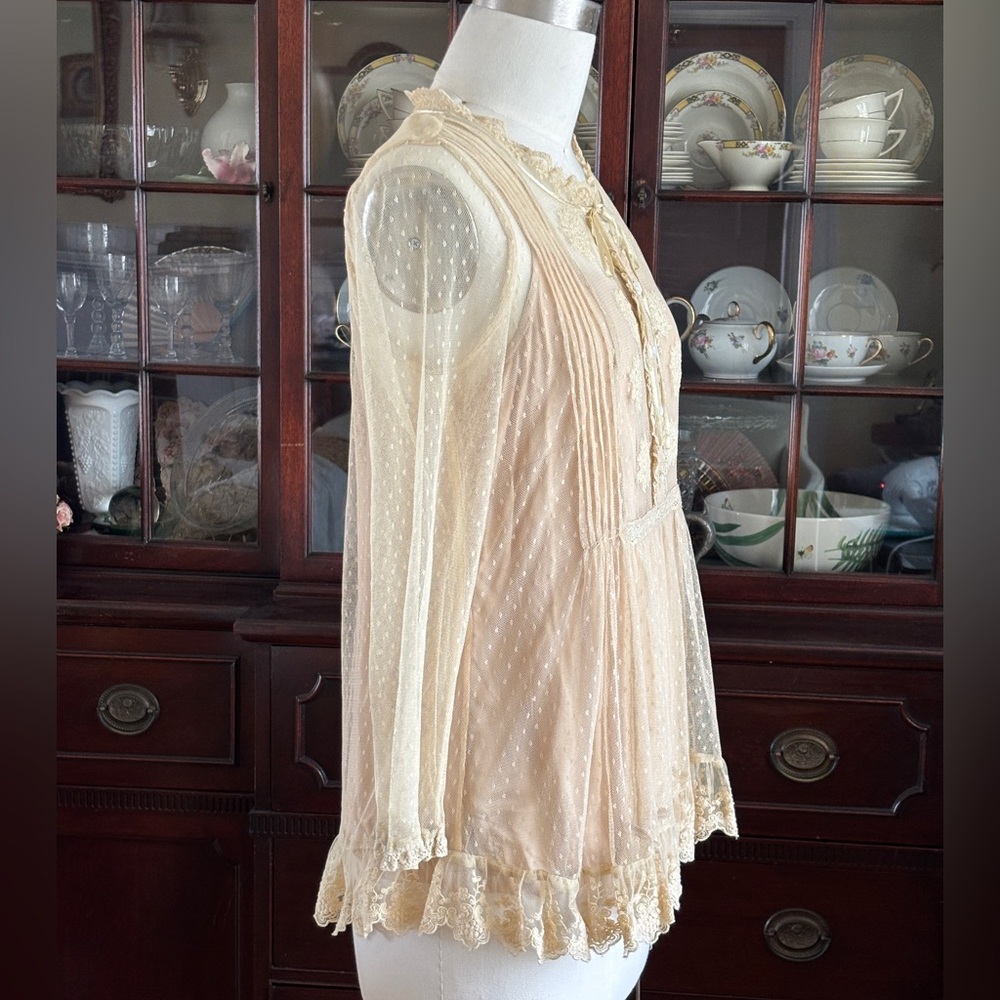 April Cornell Swiss Dot Net Blouse with Lace Appliqué and Lace Ruffles - Picture 5 of 16